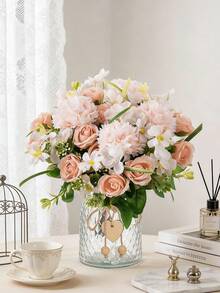 1pc Artificial Colorful Rose Ball, Wedding Bride Bouquet, Handmade Floral Decor, Home/Office/Holiday Decoration, Dining Table Centerpiece, Farmhouse Style, Kitchen Decor, Winter Home Decor, Birthday Gift - Champagne - View 8