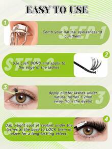 270片D型卷翘浓密3D假睫毛套装，10-18mm，DIY单片假睫毛，操作简单，含睫毛胶水、睫毛镊子，家用美妆套装（60+80+100片，10-18mm套装），日常约会妆容 - 黑色 - 查看 8