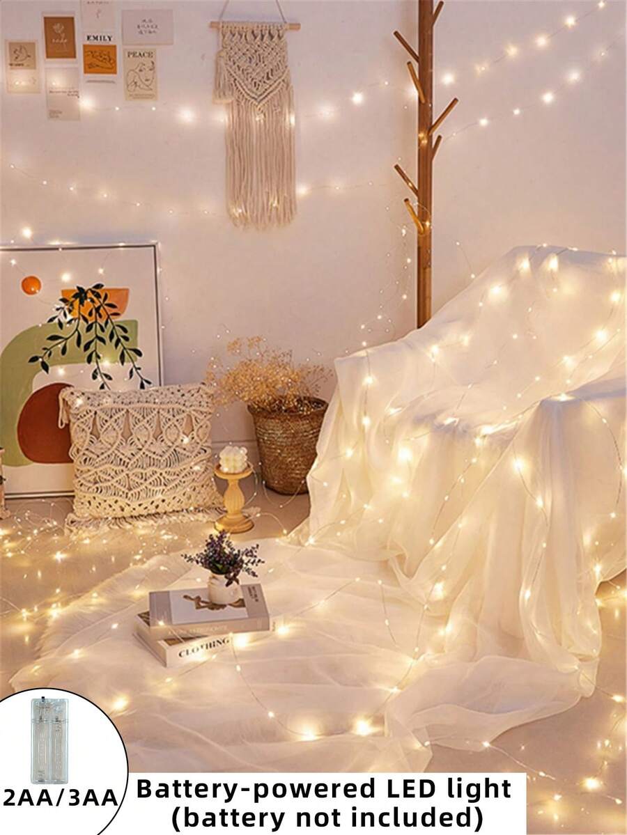 1入組皮繩線10/30/50/100顆led 1/3/5/10米串燈,適用於女孩房間,臥室,婚禮和節日場合的浪漫裝飾,使用電池盒供電 - 黃色 - 查看 1