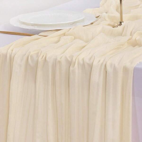 1pc Cheese Cloth Table Runner, Romantic Bohemian Sheer Fabric Table Runner, Long Transparent Material Cheese Cloth Suitable For Wedding Party, Bridal Shower, Anniversary, Wedding Arch, Reception, Candy Bar, Dessert Background, Performance, Photo Booth, Ceremony. The Lawn Table Runner Can Also Be Used For Chair Sashes, Home Curtains, Fireplace, Shelves, Cabinets, TV Stand, Sofa, Bedside Tables, And Any Other Furniture That Needs A Romantic Touch.