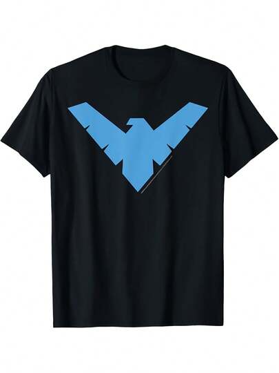 Fashion Print Casual T-Shirt Men's Justice League Printed T-Shirt, Nightwing Classic Superhero Blue Logo T-Shirt, Back-To-School Season Apparel, Pure Cotton T-Shirt, Perfect Gift For Fans And Friends NR1K