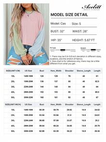Acelitt Camiseta casual holgada de cuello redondo con textura y contraste de colores para mujer talla grande, adecuada para primavera y otoño - Multicolor - Ver 3