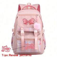 Pink Bow Cartoon Print Backpack, Lightweight Nylon Material, Spacious College Style Design, Polyester Lining, Zipper Closure, Washable, Suitable For Daily Commute And School, Back To School Essential, Stationery Supplies, Backpack, Perfect Valentine's Day Gift - Multicolor - View 15