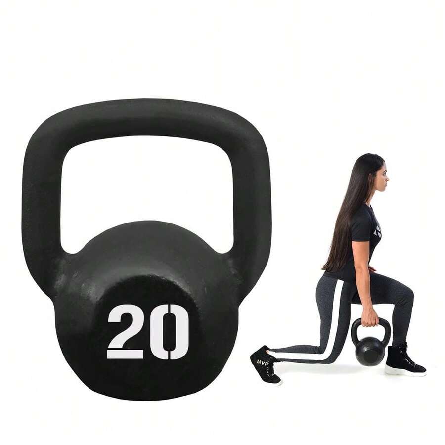 Kettlebell Pintado 20 Kg Para Academia Fitness Fixa - Preto - Visão 1
