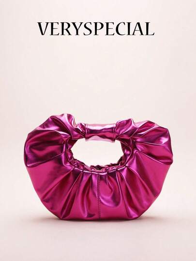 中號褶飾包粉紅色時尚頂部提手