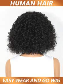 Short Curly Human Hair Wig With Bangs Water Wave Glueless Bob Wig Wear And Go No Lace Wigs Brazilian Virgin Human Hair Natural Black 180% Density - Natural Black - View 5