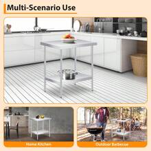 Beaully 2-Tier Stainless Steel Work Table, Heavy Duty Commercial Food Prep Table, Kitchen Utility Workstation With Rags And Gloves, For Restaurant, Hotel, Laundry, Garage, Indoor, Outdoor, BBQ - No Wheels 24*24*35in - View 6