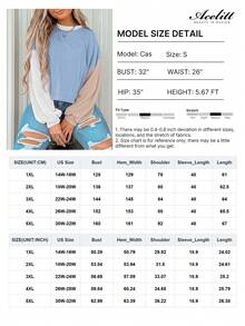 Acelitt Camiseta casual holgada de cuello redondo con textura y contraste de colores para mujer talla grande, adecuada para primavera y otoño - Multicolor - Ver 3