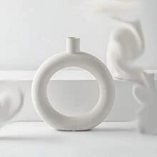 1 buc. Vază rotundă albă, arsă, simplă, nordică, design în stil Ins, recipient pentru aranjament floral pentru flori artificiale și uscate, ornament decorativ pentru camera de zi, rechizite pentru casă pentru Anul Nou, Ziua Îndrăgostiților - 1 BUC - Vizualizare 11