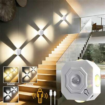 1个带感应器的台灯，装饰夜灯，USB Type-C充电，400mAh电池，变色霓虹壁灯，适用于办公室、走廊、楼梯和橱柜下照明