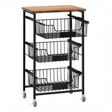 Carro de 4 Niveles, Carro Estrecho de Cocina con Ruedas, con Asa, para Espacio Reducido, para Cocina, Baño, Salón,Estudio, Marrón Rústico y Negro - Negro - Ver 2