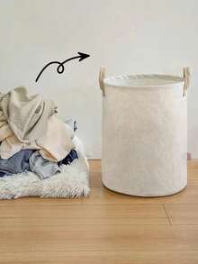 1 pieza Cesta de lavandería de gran capacidad, cesta de almacenamiento redonda plegable para ropa y juguetes con asa, organizador portátil de ropa sucia, cesta de almacenamiento multiusos para dormitorio, baño, lavandería, dormitorio - Blanco - Ver 4