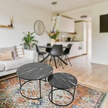 Juego de mesa de centro redonda de aspecto moderno, resistente, a prueba de deformaciones, apilable, mesa auxiliar para el hogar, sala de estar y dormitorio. - Negro 1 - Ver 5