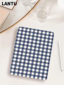 1pc Retro Blue Plaid Pattern Tablet Protective Case, Tri-Fold Stand Protective Cover, Compatible With Apple 10.2", Pro 11" 2020/2021/ (A16) 11" 11th Gen 2025, 9th/10th, Air 4th 10.9", Galaxy Tab S6 Lite 10.4", /, Anti-Drop, Pencil Slot, Sleep/Wake Support, Christmas Gift / Xmas Gift / New Year 2026 - Multicolor - View 2