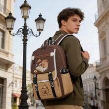 Mochila unisex de moda, mochila con diseño de tiburón de gran capacidad para viajes al aire libre, ir al trabajo, la escuela y estudiantes universitarios - Marrón - Ver 4