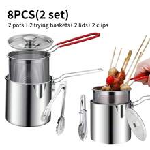 8pcs/ 2Set Small Stainless Steel Deep Fryer Pot With Fry Basket, Multifunctional Deep Fryer With Lid&Clips, Stock Pot, Stove Top Cooking Pot Deep Fryer With Basket For Cooking Chicken Wings, Seafood - A - View 7