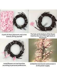 1 Piece Of 96LED Pink Cherry Tree Vine Lamp, USB Model With 8 Flashing Modes, Soft And Bendable Fairy Light, Suitable For Home Decoration/Fairy Garden/Room Decoration/Wall Decoration/Yard Decoration/Holiday Party Decoration/Game Room Decoration/Office Decoration - 粉色 - 查看 8