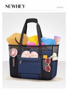 NEWHEY 女士 XXL 可折叠防水沙滩包，带拉链的浴室手提包，适合度假、泳池、野餐，黑色 - 彩色 - 查看 12