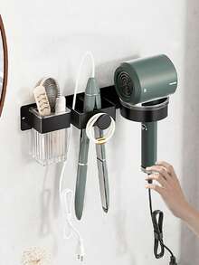 1PC 免钻孔壁挂式高品质卷发棒和吹风机支架，节省空间的浴室收纳架，现代收纳设计，适用于家庭浴室、卫生间和美发沙龙。 - 彩色 - 查看 6