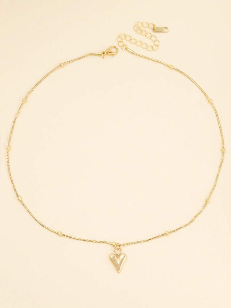 1pc Vintage Minimalist Heart Pendant Necklace, Romantic French Style Dainty Heart Charm Necklace, Gift For Valentine's Day, Wedding Accessory - Gold - View 4