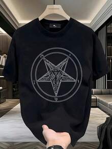 Playera Hombre, Baphomet Pentagrama, estampado oculto, gótico, estilo oscuro, casual diario, streetwear, regalo,playera de hombre,ropa de hombre,tops,regalos para hombre,nacional envio,oversize hombre. - Negro - Ver 1