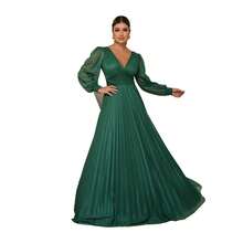 Elegant Women's Long Dress With Long Sleeves And Pleats, Suitable For Bridesmaids, Bridesmaids, Mothers Of The Bride, Groomsmen, Weddings, Graduations, And Evangelical Fashion. - 翡翠綠 - 查看 7