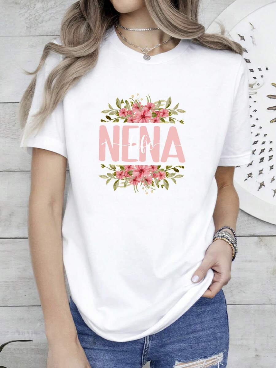 Women T-Shirt Print Nena Life Nena Grandma Nena Grandmother T-Shirt Hoodie - 白色 - 查看 1