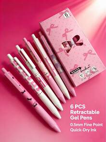 6支/套粉色蝴蝶结速干中性圆珠笔，0.5毫米细笔尖，书写流畅，适用于办公室、教室、成人、家庭办公、家庭教育、考试、节日文具礼品、返校季、顺滑圆珠笔、考试用笔、办公用品、家庭礼品 - 中性筆 - 查看 3