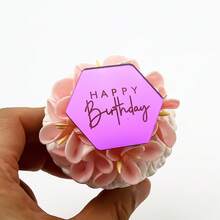 10个生日快乐六边形金色镜面银色亚克力纸杯蛋糕装饰 - 查看 8