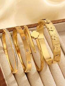 Vòng tay nữ Znice mạ vàng 18k bằng thép không gỉ, thiết kế hoa nhiều lớp, đính đá Cubic Zirconia, chống thấm nước và không phai màu, thích hợp đeo hàng ngày, dự tiệc, làm quà tặng cho bạn bè và gia đình, ngày Valentine, Giáng sinh. - Vàng 3 - Xem 2