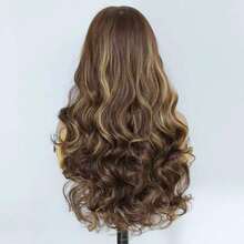 Dark Brown Color 26Inch 13X6 Transparent Lace Front Wig With Baby Hair For Women Body Wave Synthetic Heat-Resistant Wig - 挑染金色 - 查看 6