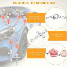 1 pieza Nuevo accesorio colgante de espejo retrovisor de ABS para automóvil, adecuado para mujeres y hombres, rosario de espejo retrovisor, cuentas de oración religiosas católicas, con insignia de rosa y colgante de cruz, ornamento de cruz de Jesús cristiano - A - Ver 5