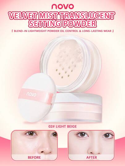 NOVO Polvo suelto resistente al agua, resistente al sudor y de larga duración, con acabado mate y absorción de aceite, adecuado para piel grasa, actividades al aire libre, retoques de maquillaje, uso diario, citas, cumpleaños, graduaciones, fiestas y como regalo