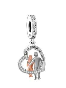 1 Piece Of Extremely Simple Style 925 Sterling Silver Heart Shape. My Grandfather Is A Hero Pendant Bead DIY Souvenir For Both Men And Women's Birthdays - Silver - View 1
