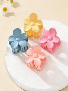 Set de 4 pinzas de pelo con diseño floral colorido minimalista para niñas, adecuadas para peinados de moño, combinación con atuendos diarios, primavera/verano - Multicolor - Ver 5