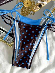 Bộ bikini chấm bi cổ điển dành cho nữ, đồ bơi gợi cảm cổ yếm hở lưng màu xanh nhạt, chấm bi nâu, bikini ngắn không tay dáng chữ A bất đối xứng, thích hợp cho mùa đông, đi chơi, sinh nhật, thường ngày, phong cách phương Tây, câu lạc bộ, bãi biển và kỳ nghỉ hè. - màu nâu - Xem 7