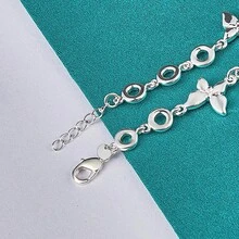 925镀银五蝴蝶吊坠手链，女士婚礼庆典订婚时尚首饰 - 銀色 - 查看 4