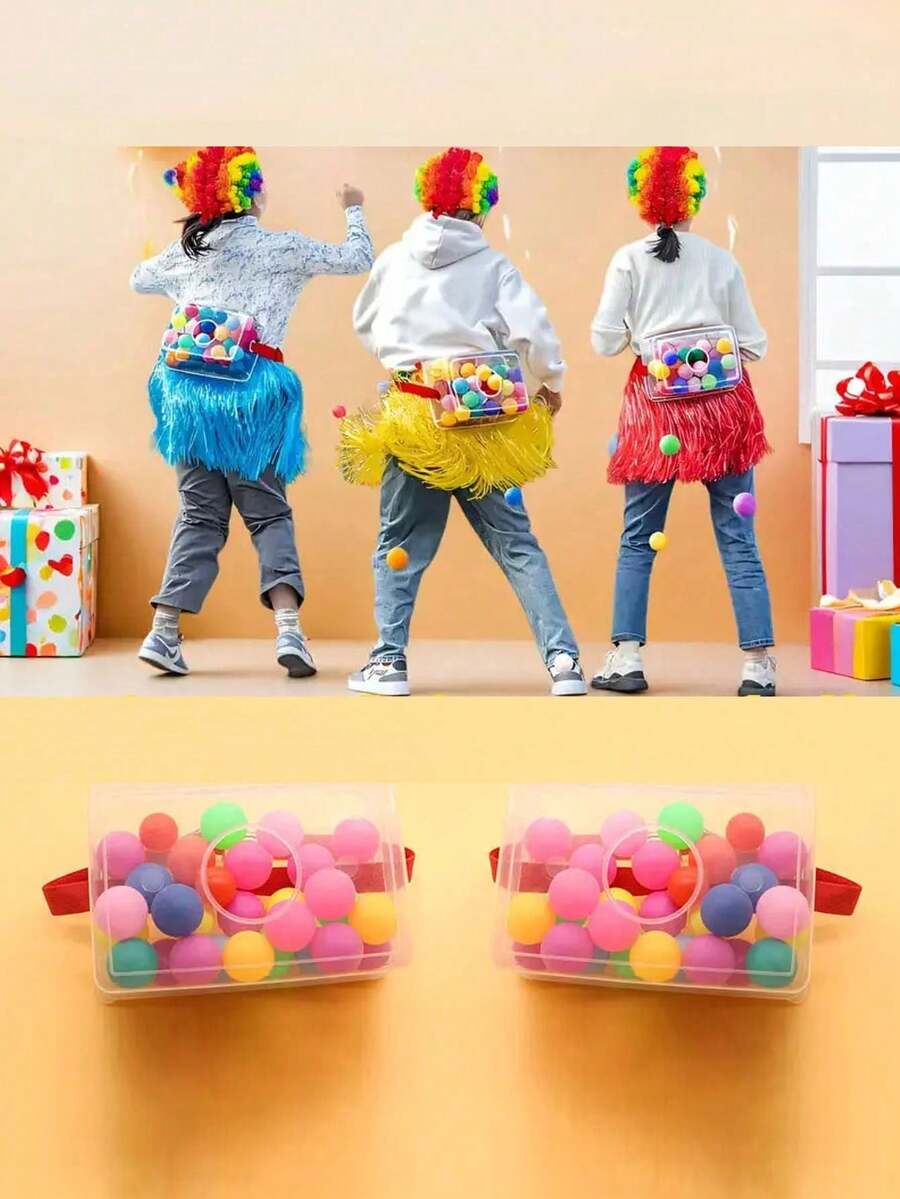 32件組「Shake-It-Out」派對遊戲套組－包含1個盒子、1條腰帶和30顆彩色球；適用於室內外娛樂、家庭聚會、露營、海邊旅行、生日、節日、婚禮、週年紀念和夏季主題派對