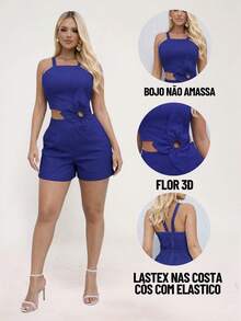DIVINA GATA Women's Short Tailored Jumpsuit With Elegant 3D Flower - GALACTIC BLUE - View 5
