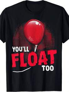 Halloween-T-Shirt – Horror-T-Shirt "Auch du wirst schweben", Rundhalsausschnitt, bequem und atmungsaktiv, ideal für Frühling, Sommer und Herbst, für den Alltag. - Schwarz - Übersicht 1