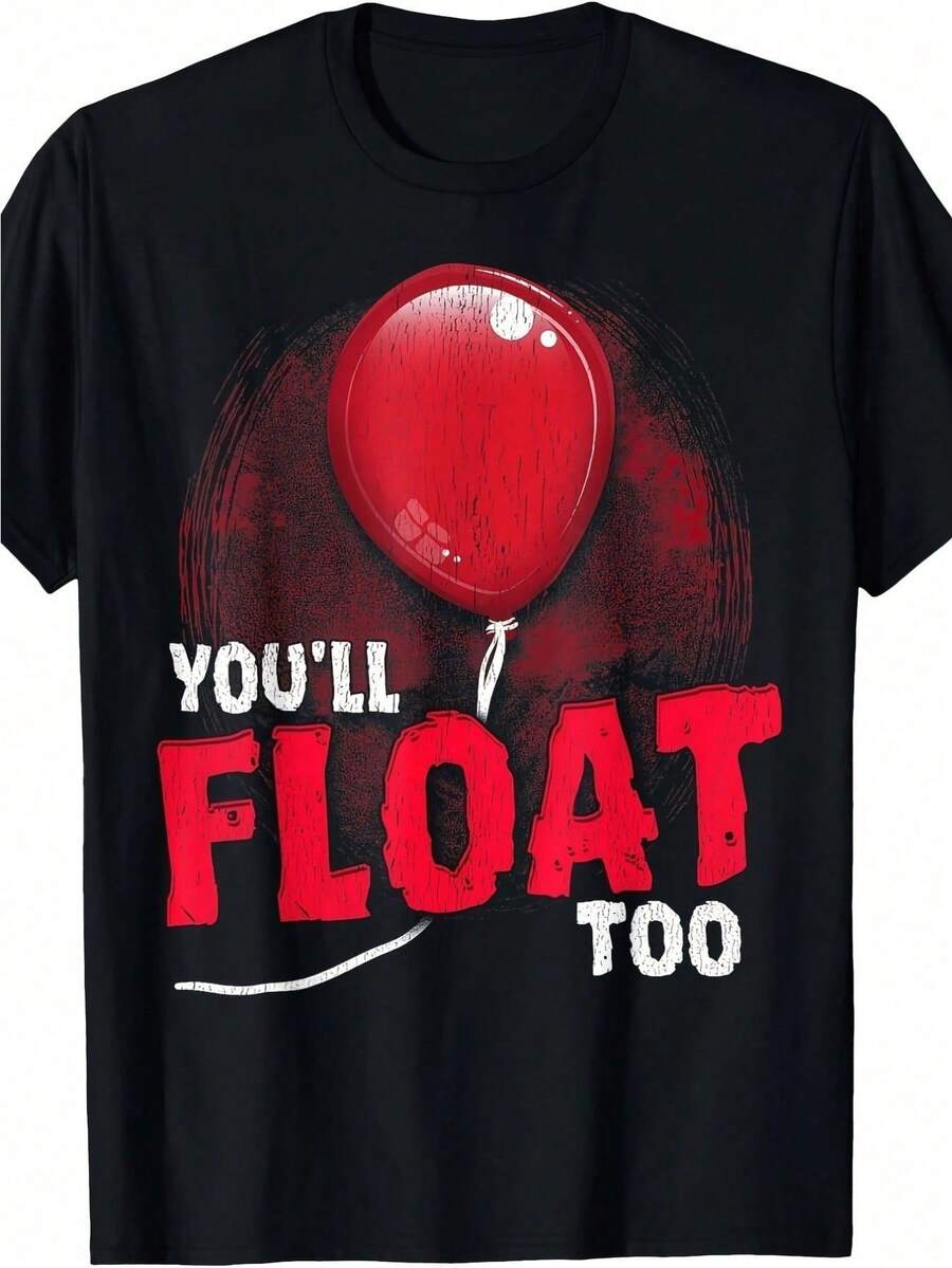 Halloween-T-Shirt – Horror-T-Shirt "Auch du wirst schweben", Rundhalsausschnitt, bequem und atmungsaktiv, ideal für Frühling, Sommer und Herbst, für den Alltag. - Schwarz - Übersicht 1