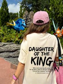 女士夏季圆领短袖T恤，印有“King's Daughter”和“Faith”英文字母，适合办公室、外出、日常、约会、派对、聚会、街头、嘉年华、音乐节、情人节、派对等休闲场合。 - 杏色 - 查看 5