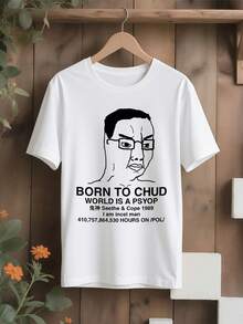 BORN TO CHUD World Is A PSYOP Graphic T-Shirt - Unique Cartoon Print With Chinese Characters, Retro Style Tee For Casual Wear, Perfect Gift For Fans Of Quirky Designs And Streetwear Fashion - 黑色 - 查看 8