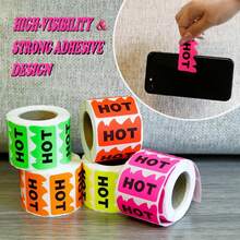 Hybsk 500pcs Rave Hot Stickers 2" X 1-1/5 Inch Fluorescent Red Hot Flame Fire Shape Labels Marking Popular Items For Restauresent Supermarkets Stores Shops (Fluorescent Red) - Màu hồng huỳnh quang - Xem 5