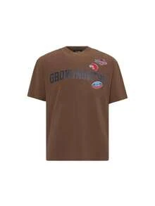 MT99 美式植绒印花圆领橄榄球风格短袖休闲度假衫 - 棕色 - 查看 5