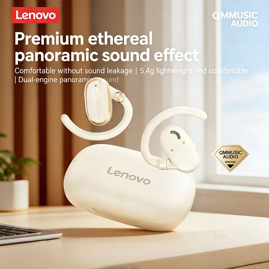 Lenovo EA366 無線運動耳機 藍牙5.4低延遲 音樂遊戲通用 IPX5防水 適用於多種裝置 月岩白 - 月岩白 - 查看 1