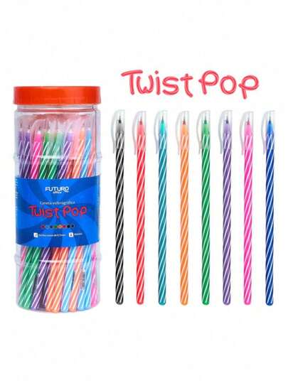 Kit 08 Canetas Esferográficas Twist Pop 0.7mm 8 Cores - Ponta Fina Estilo Spiro Futuro