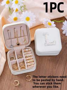 1pc Personalized Initial Letter Jewelry Box, Faux Diamond Pattern Decor, A-Z 26 Letters Mini Jewelry Box, Portable Jewelry Travel Case With Zipper For Earrings, Rings, Necklaces, Makeup, Bridesmaids Gift - Multicolor - View 20