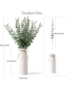 21pcs 18.9in Artificial Eucalyptus Stems With White Vase, Eucalyptus Branches Fake Plants, Fake Plants With Pot, Artificial Greenery, Suitable For Mothers Day Gift, Birthday Gifts, Mother's Day, Valentine's Day Gif, Gifts For Women, Teacher Appreciation Gifts, Bachelorette Party, Room Decor, Home Decor, Bathroom Decor - Multicolor - View 2