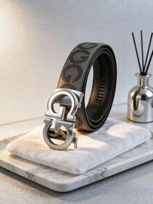 1pc Men's Luxury Casual Belt, Letter Alloy Buckle With High-Quality PU Printed Strap, Suitable For Daily Wear, Office Attire, And Gift Giving - Multicolor - View 7